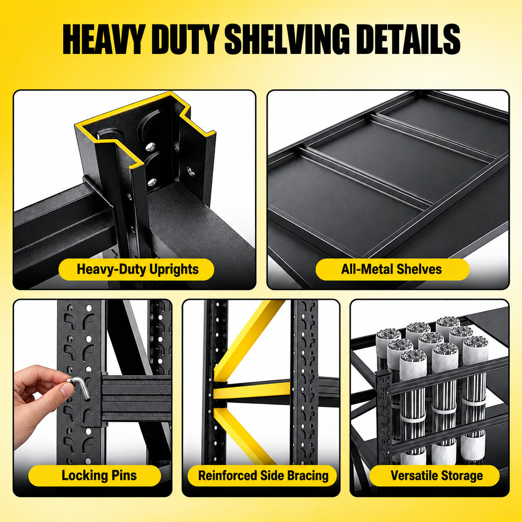 8000LBS Heavy Duty Storage Shelves, 4 Tier Adjustable Garage Shelving Unit, Heavy Duty Metal Shelving for Garage, Basement, Warehouse, Storage Room, Garage Storage Shelves, 79" W X 24" D X 74" H Black