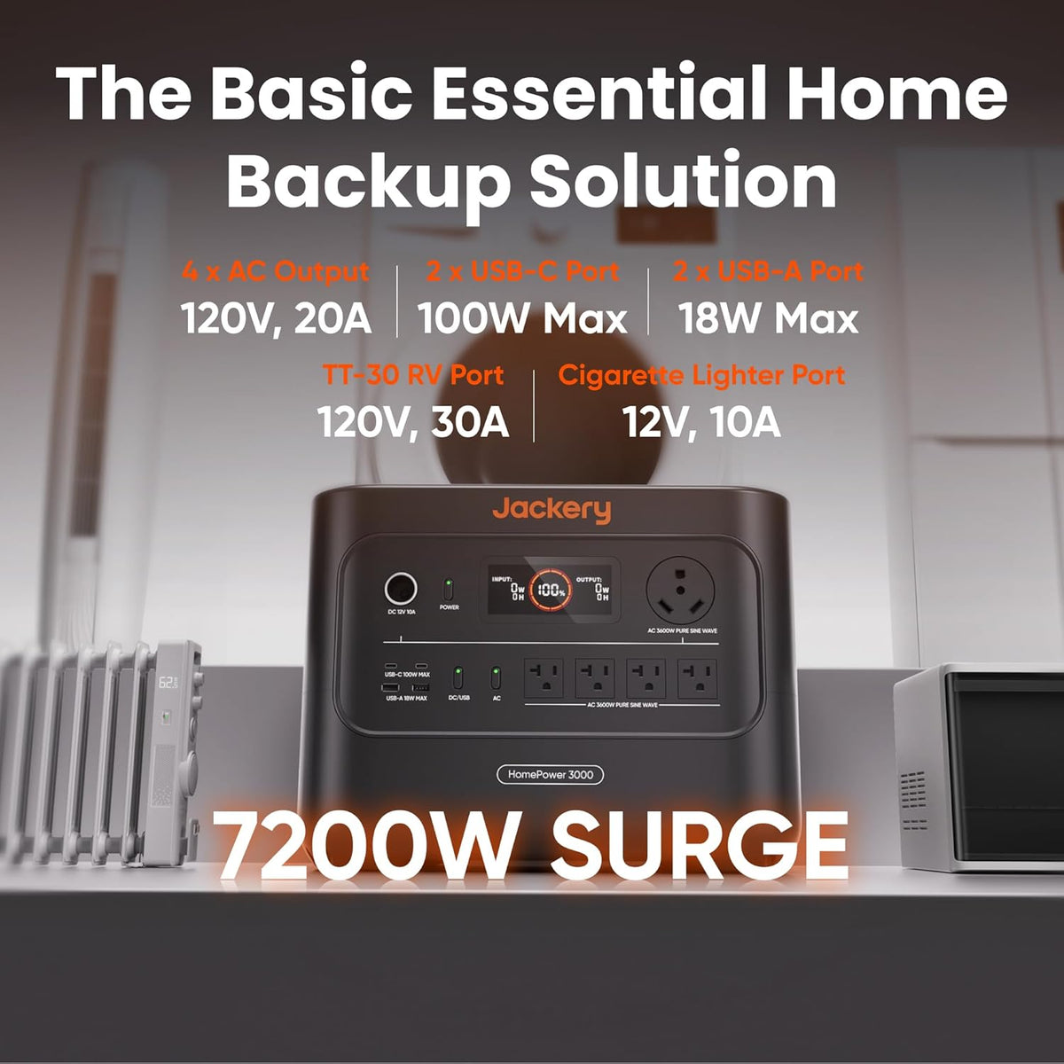 Jackery Homepower 3000 and DC-DC Alternator Charger, 3072Wh, 3600W Output
