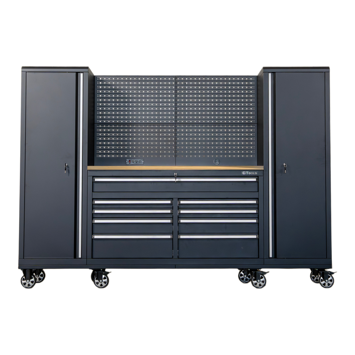 100" Rolling Tool Chest Workstation with Wood Top & Side Cabinets