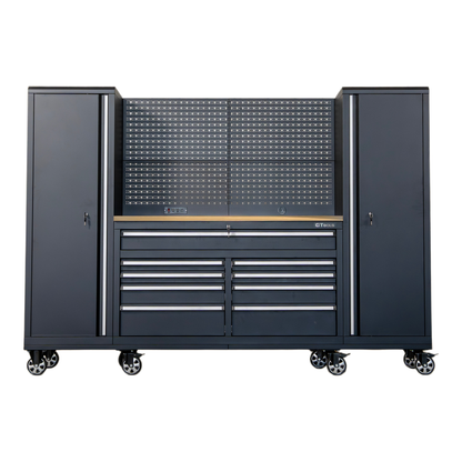 100" Rolling Tool Chest Workstation with Wood Top & Side Cabinets