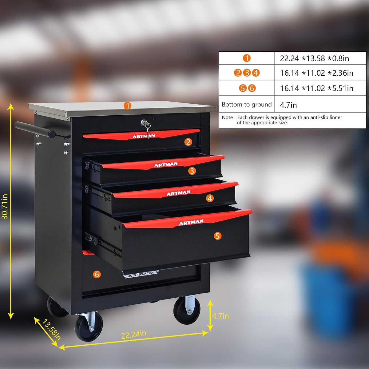 5 Drawers Tool Cart on Wheels,Multifunctional Rolling Tool Chest Tool Storage,Drawers Rolling Tool Trolley Organizer Tool Case for Garage, Warehouse, Workshop, Repair Shop (Black)