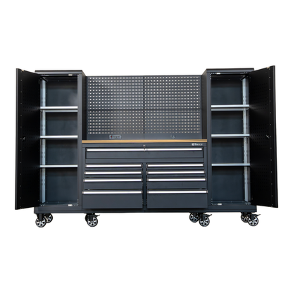 100" Rolling Tool Chest Workstation with Wood Top & Side Cabinets