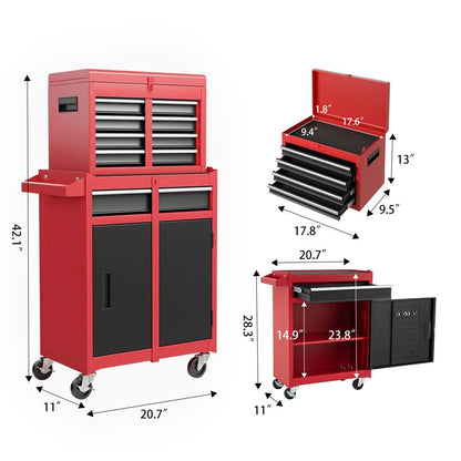 5-Drawer Rolling Tool Chest Storage Cabinet with Detachable Top Tool Box