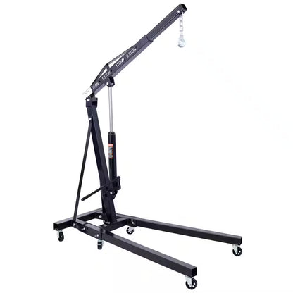 2 Ton Folding Engine Hoist Cherry Picker Shop Crane Hoist Lift, Heavy-Duty Steel with 6 Iron Caster Wheels in Black