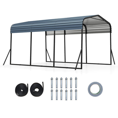 10 × 14.5-Foot Galvanized Steel Carport with Metal Roof, Black