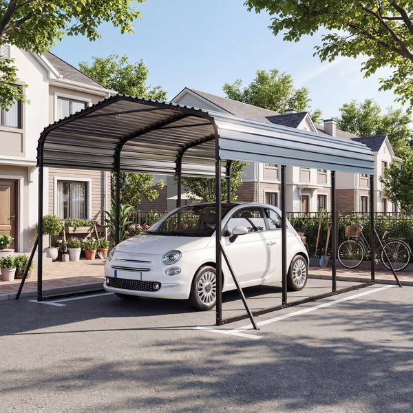 10 × 14.5-Foot Galvanized Steel Carport with Metal Roof, Black