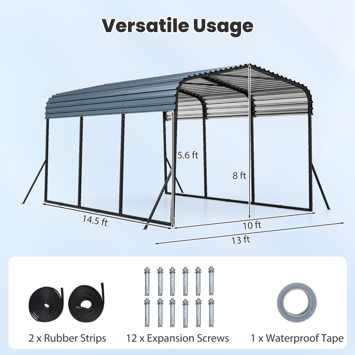 10 × 14.5-Foot Galvanized Steel Carport with Metal Roof, Black