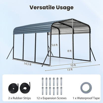10 × 14.5-Foot Galvanized Steel Carport with Metal Roof, Black