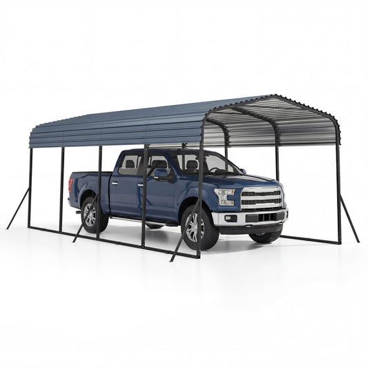 12 × 20-Foot Galvanized Steel Carport with Metal Roof, Black