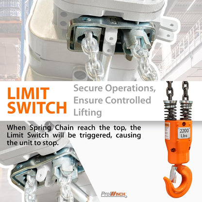 2200 Lbs 1 Ton Electric Chain Hoist with Remote Control 110V- 20 Ft Lifting Height, 1 Speed, Single Phase with G80 Chain, H2 Duty for Overhead Crane, Warehouse