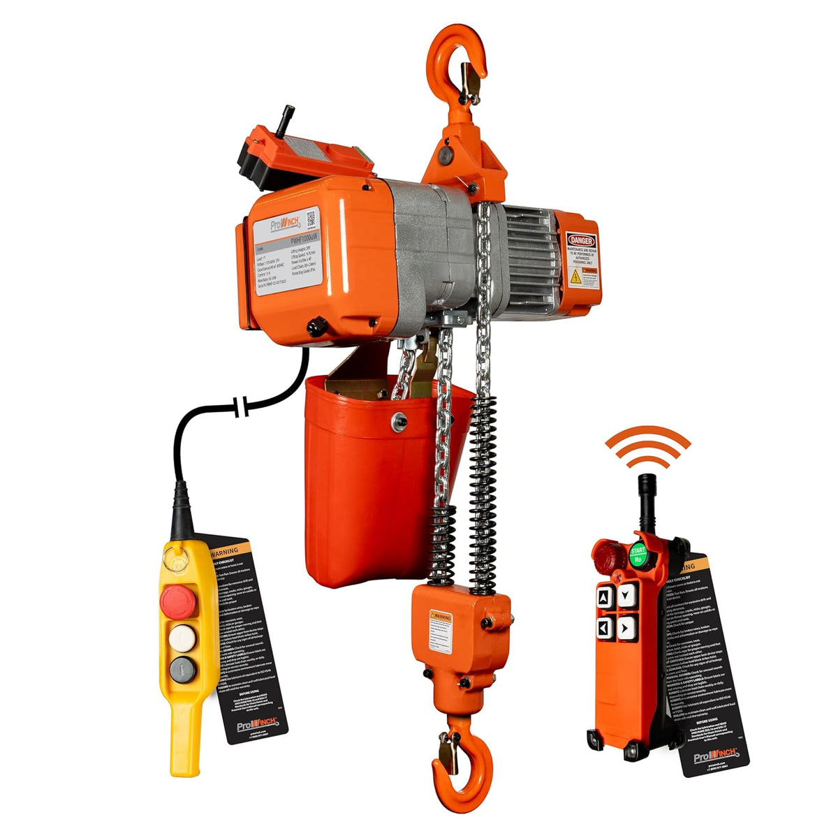 2200 Lbs 1 Ton Electric Chain Hoist with Remote Control 110V- 20 Ft Lifting Height, 1 Speed, Single Phase with G80 Chain, H2 Duty for Overhead Crane, Warehouse