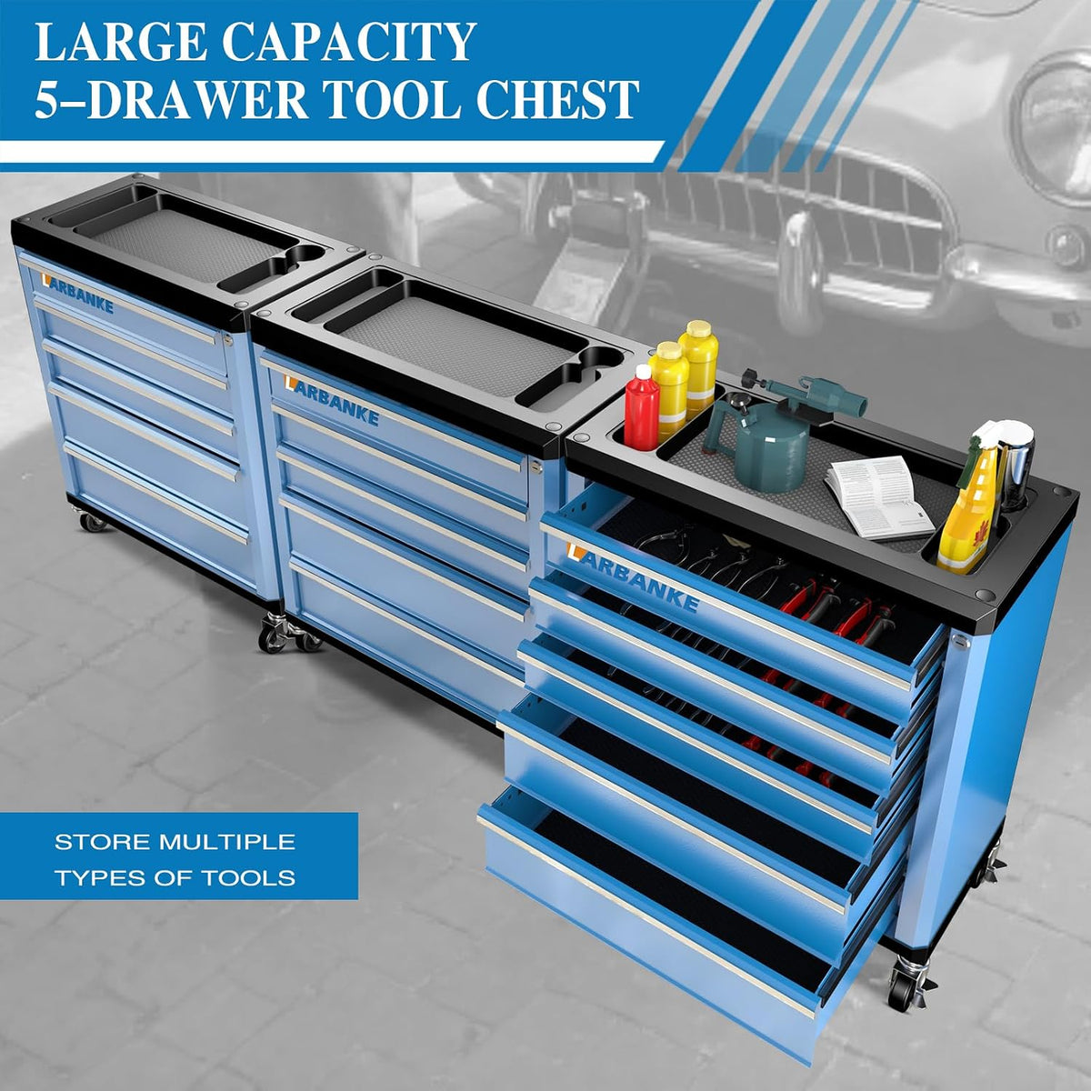 5-Drawer Rolling Tool Chest with Wheels,Lock&Key,Blue Tool Cabinet