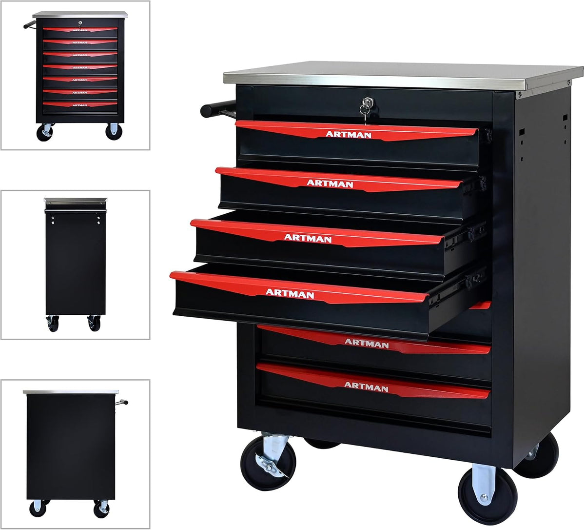 7 Drawers Tool Cart on Wheels,Multifunctional Rolling Tool Chest Tool Storage,Drawers Rolling Tool Trolley Organizer Tool Case for Garage, Warehouse, Workshop, Repair Shop (Black)