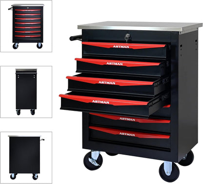 7 Drawers Tool Cart on Wheels,Multifunctional Rolling Tool Chest Tool Storage,Drawers Rolling Tool Trolley Organizer Tool Case for Garage, Warehouse, Workshop, Repair Shop (Black)