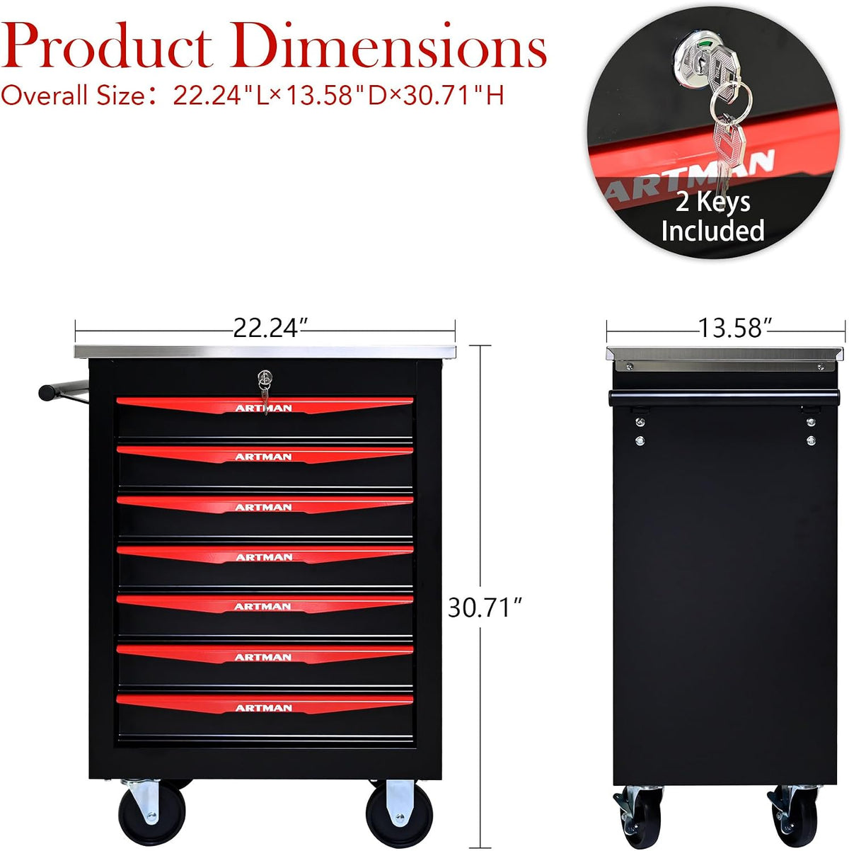 7 Drawers Tool Cart on Wheels,Multifunctional Rolling Tool Chest Tool Storage,Drawers Rolling Tool Trolley Organizer Tool Case for Garage, Warehouse, Workshop, Repair Shop (Black)