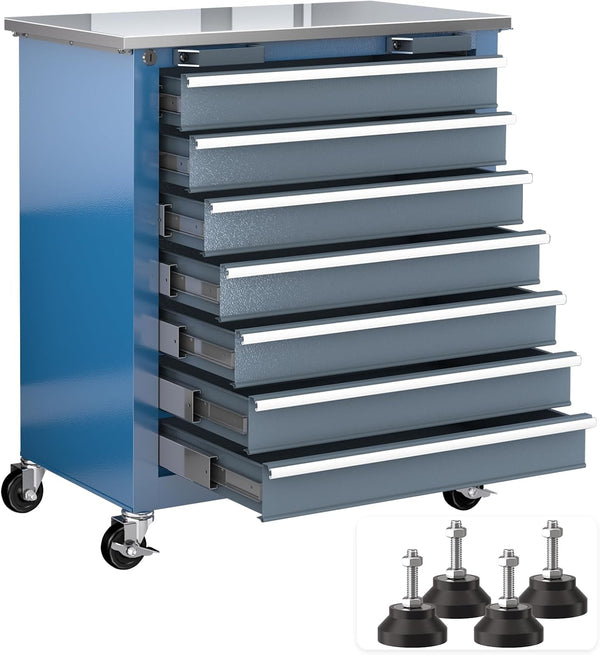 7-Drawer Rolling Tool Chest with Wheels&Foot Pads,Bluetool Cabinet