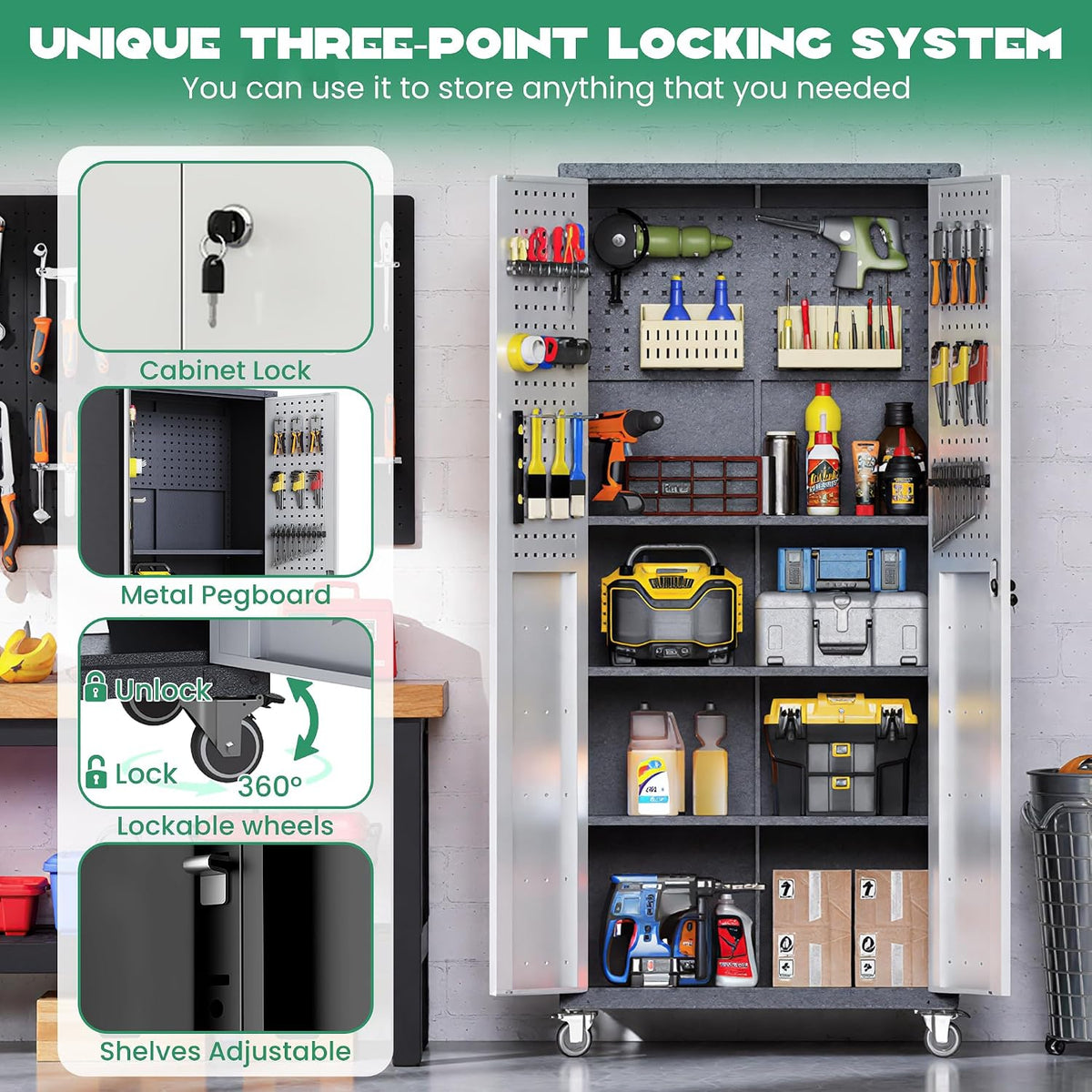 10-Piece Heavy Duty Steel Garage Cabinet System | All-In-One Modular Garage Cabinet Set for Ultimate Workshop Organization | Easy Assembly Garage Storage Cabinets & Tool Bench