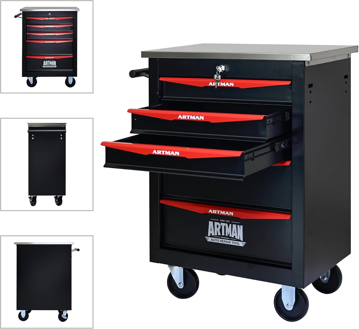 5 Drawers Tool Cart on Wheels,Multifunctional Rolling Tool Chest Tool Storage,Drawers Rolling Tool Trolley Organizer Tool Case for Garage, Warehouse, Workshop, Repair Shop (Black)