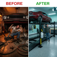 4-Post Car Lift Built for Heavy Duty Storage, 8000 lb Capacity, Extended Length, Cable-Driven System — Before & After