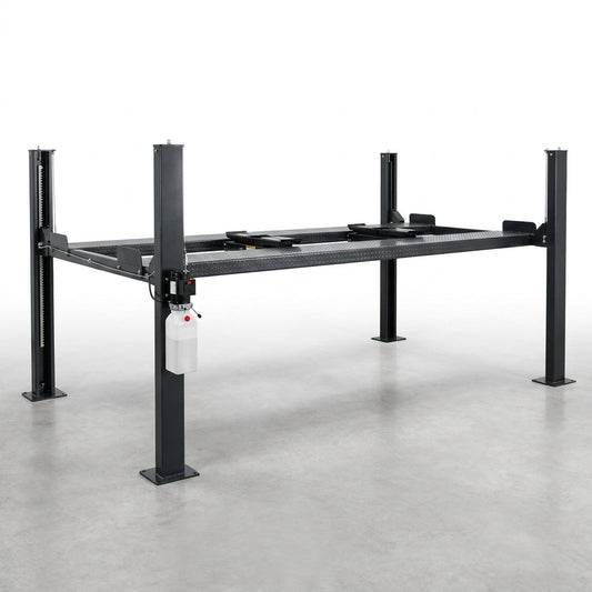 4-Post Car Lift Built for Heavy Duty Storage, 8000 lb Capacity, Extended Length, Cable-Driven System — Studio Shot