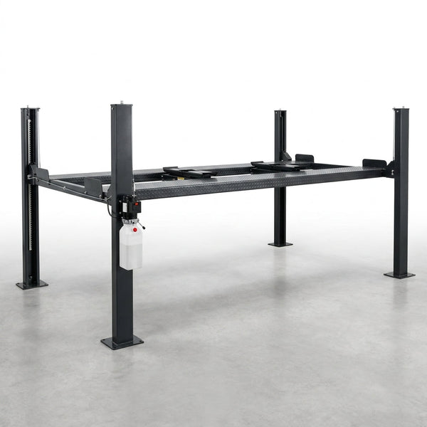 4-Post Car Lift Built for Heavy Duty Storage, 8000 lb Capacity, Extended Length, Cable-Driven System — Studio Shot