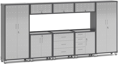 Garage Storage Cabinets System 8 PCS Workshop Set with Drawers Locking Heavy Duty Rolling Cart with Adjustable Shelves Garage Tool Workbench Cabinets (8 PCS)