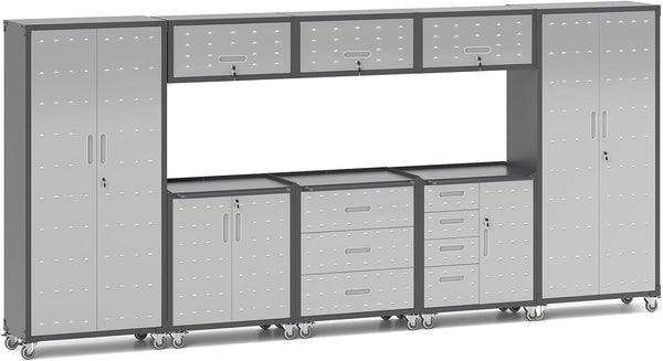 Garage Storage Cabinets System 8 PCS Workshop Set with Drawers Locking Heavy Duty Rolling Cart with Adjustable Shelves Garage Tool Workbench Cabinets (8 PCS)
