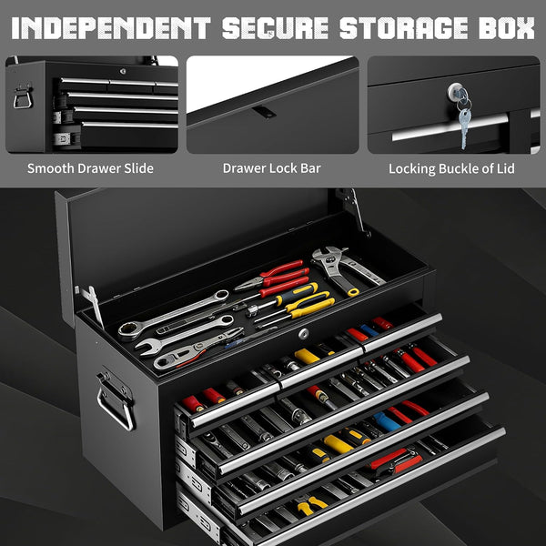 8-Drawer Rolling Tool Chest with Detachable Top Box, Black