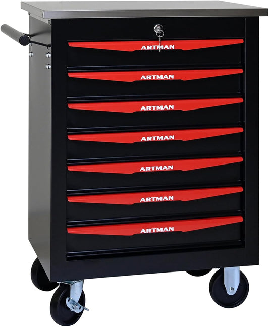 7 Drawers Tool Cart on Wheels,Multifunctional Rolling Tool Chest Tool Storage,Drawers Rolling Tool Trolley Organizer Tool Case for Garage, Warehouse, Workshop, Repair Shop (Black)