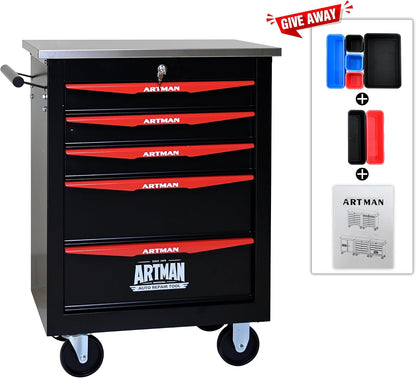 5 Drawers Tool Cart on Wheels,Multifunctional Rolling Tool Chest Tool Storage,Drawers Rolling Tool Trolley Organizer Tool Case for Garage, Warehouse, Workshop, Repair Shop (Black)