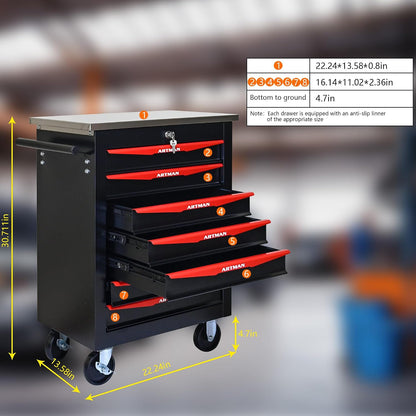7 Drawers Tool Cart on Wheels,Multifunctional Rolling Tool Chest Tool Storage,Drawers Rolling Tool Trolley Organizer Tool Case for Garage, Warehouse, Workshop, Repair Shop (Black)