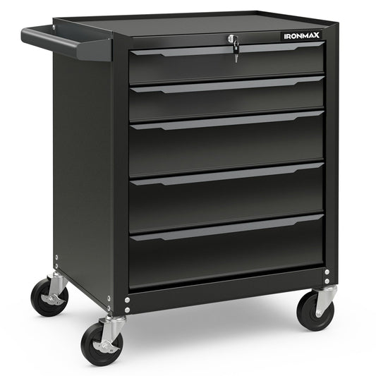 5-Drawer Rolling Steel Tool Cabinet with Keyed Lock, Black