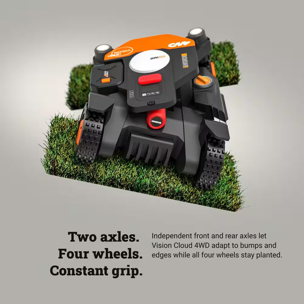 Landroid Vision Cloud 9 In. 4WD Robot Lawn Mower (1 Acre) RTK GPS plus VSLAM Vision AI with Cut to Edge Trimmer