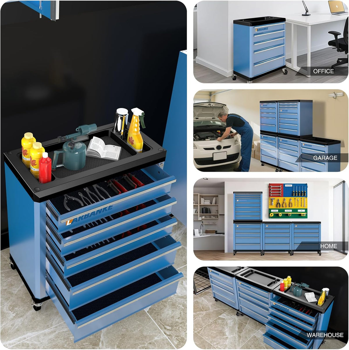 5-Drawer Rolling Tool Chest with Wheels,Lock&Key,Blue Tool Cabinet