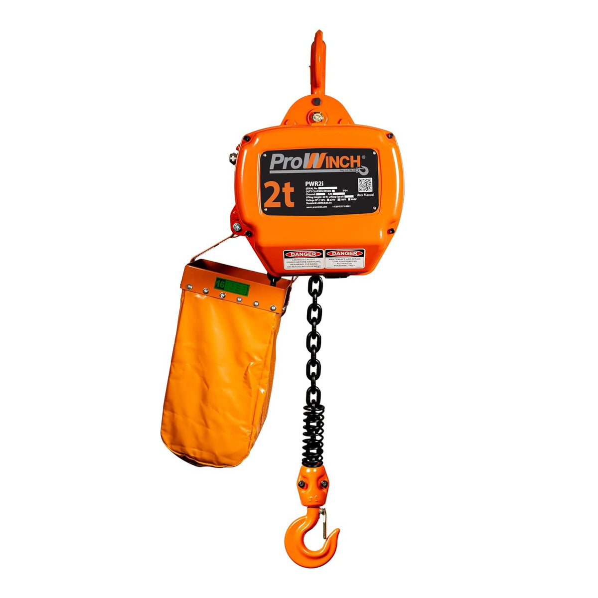 4400 Lbs 2 Ton Electric Chain Hoist 3 Phase 208V-240/440-480V -20 Ft Lifting Height, H3 Duty Class, G100 Chain for Heavy-Duty Lifting, Warehouse & Industrial Use