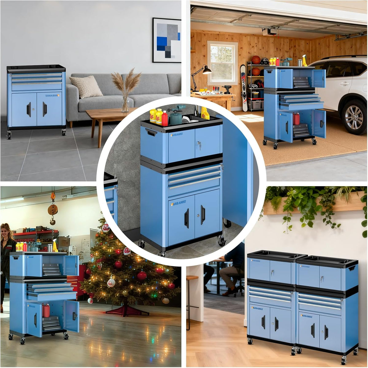 2-IN-1 Rolling Tool Chest with Locks& Multifunctional Countertop,3 Drawer Rolling Tool Box and Tool Cabinet with Wheels,Tool Chest with Connection Rods,Can Be Used Individually or in Combination
