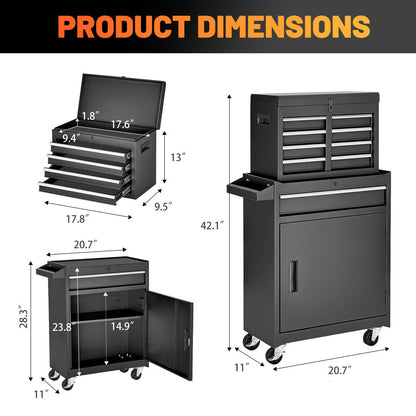 5-Drawer Rolling Tool Chest Storage Cabinet with Detachable Top Tool Box