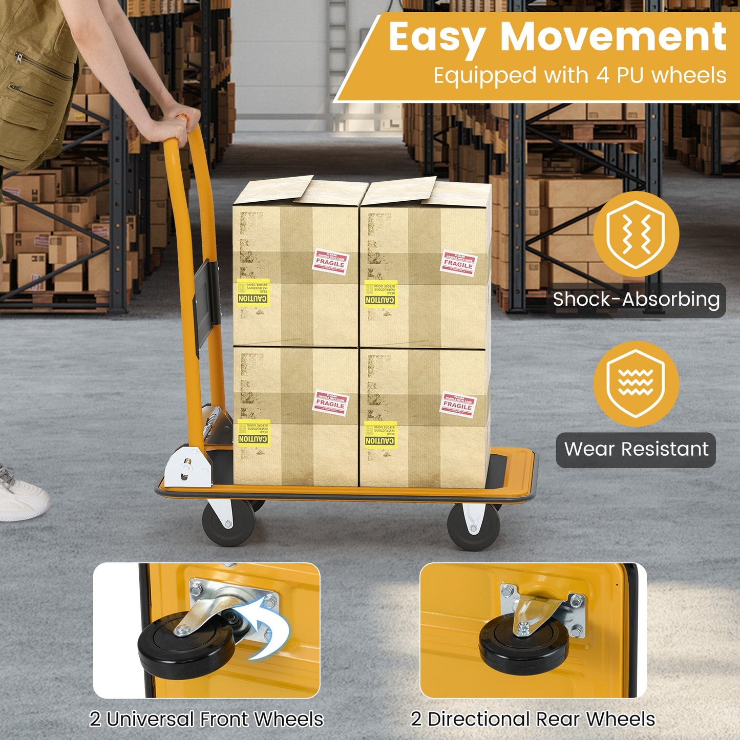Platform Cart Dolly Foldable Warehouse Push Hand Truck-Black