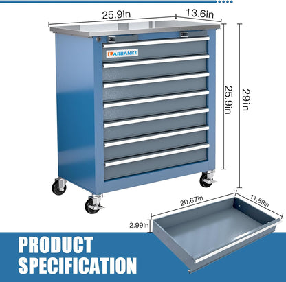 7-Drawer Rolling Tool Chest with Wheels&Foot Pads,Bluetool Cabinet