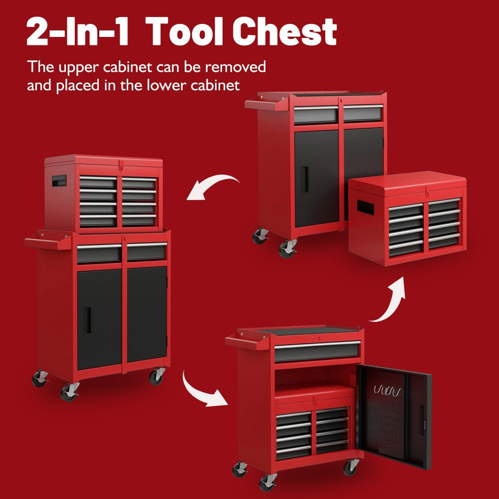 5-Drawer Rolling Tool Chest Storage Cabinet with Detachable Top Tool Box