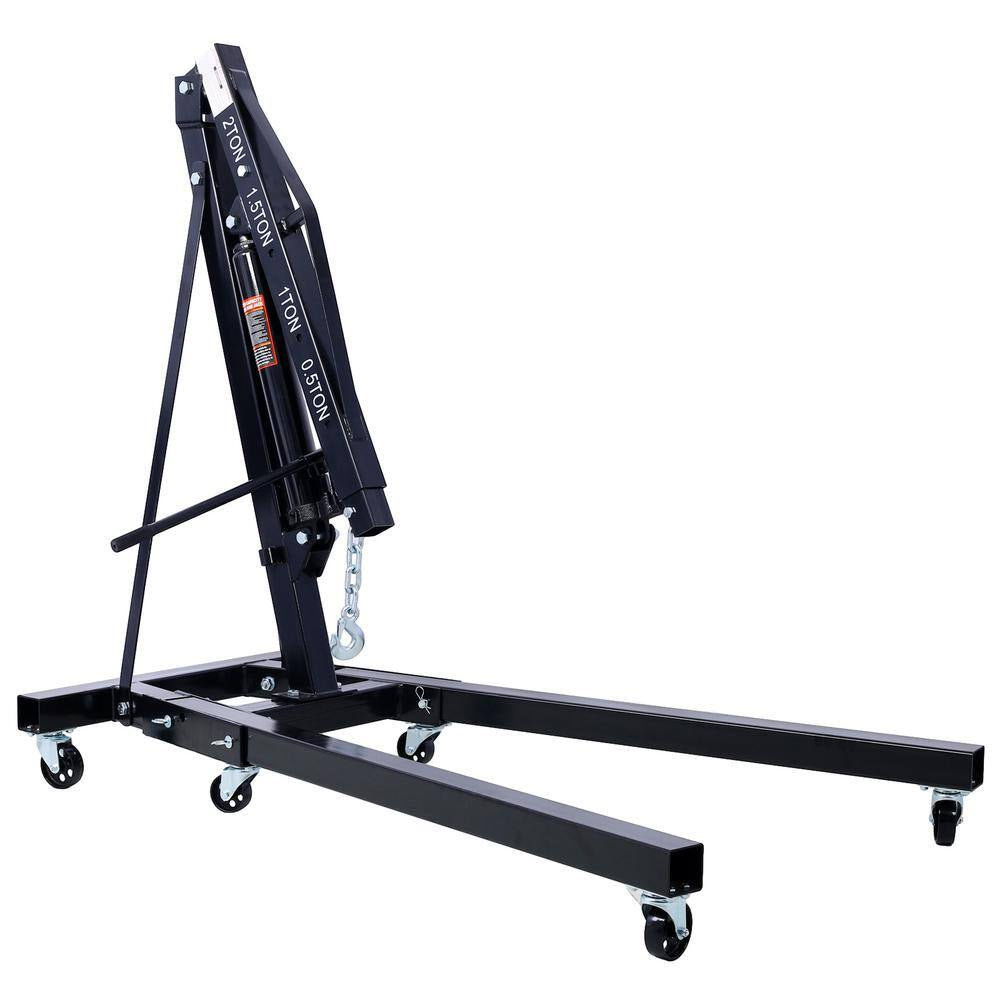 2 Ton Folding Engine Hoist Cherry Picker Shop Crane Hoist Lift, Heavy-Duty Steel with 6 Iron Caster Wheels in Black