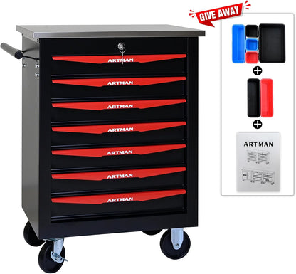 7 Drawers Tool Cart on Wheels,Multifunctional Rolling Tool Chest Tool Storage,Drawers Rolling Tool Trolley Organizer Tool Case for Garage, Warehouse, Workshop, Repair Shop (Black)