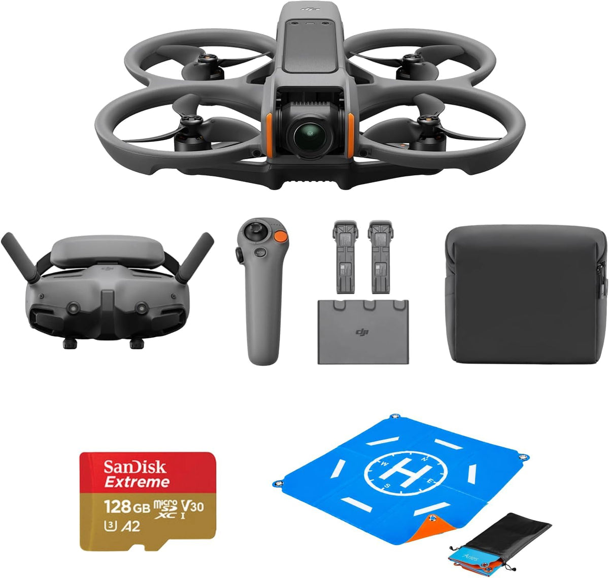 DJI Avata 2 Fly More Combo (3 Batteries) FPV Drone with Camera 4K, One-Push Acrobatics, Propeller Guard, 155 FOV, Camera Drone, Goggles 3 & RC Motion 3 + SD Card & Landing Pad,Gray,Beginner-Friendly