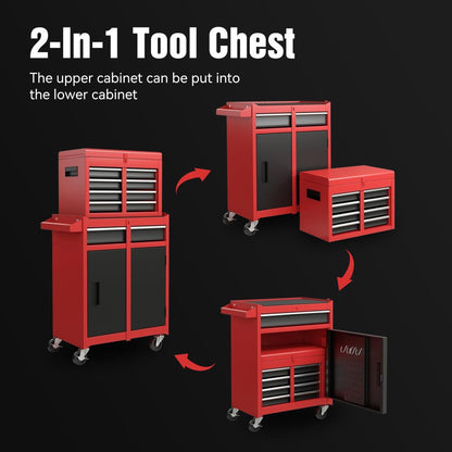 5-Drawer Rolling Tool Chest Storage Cabinet with Detachable Top Tool Box