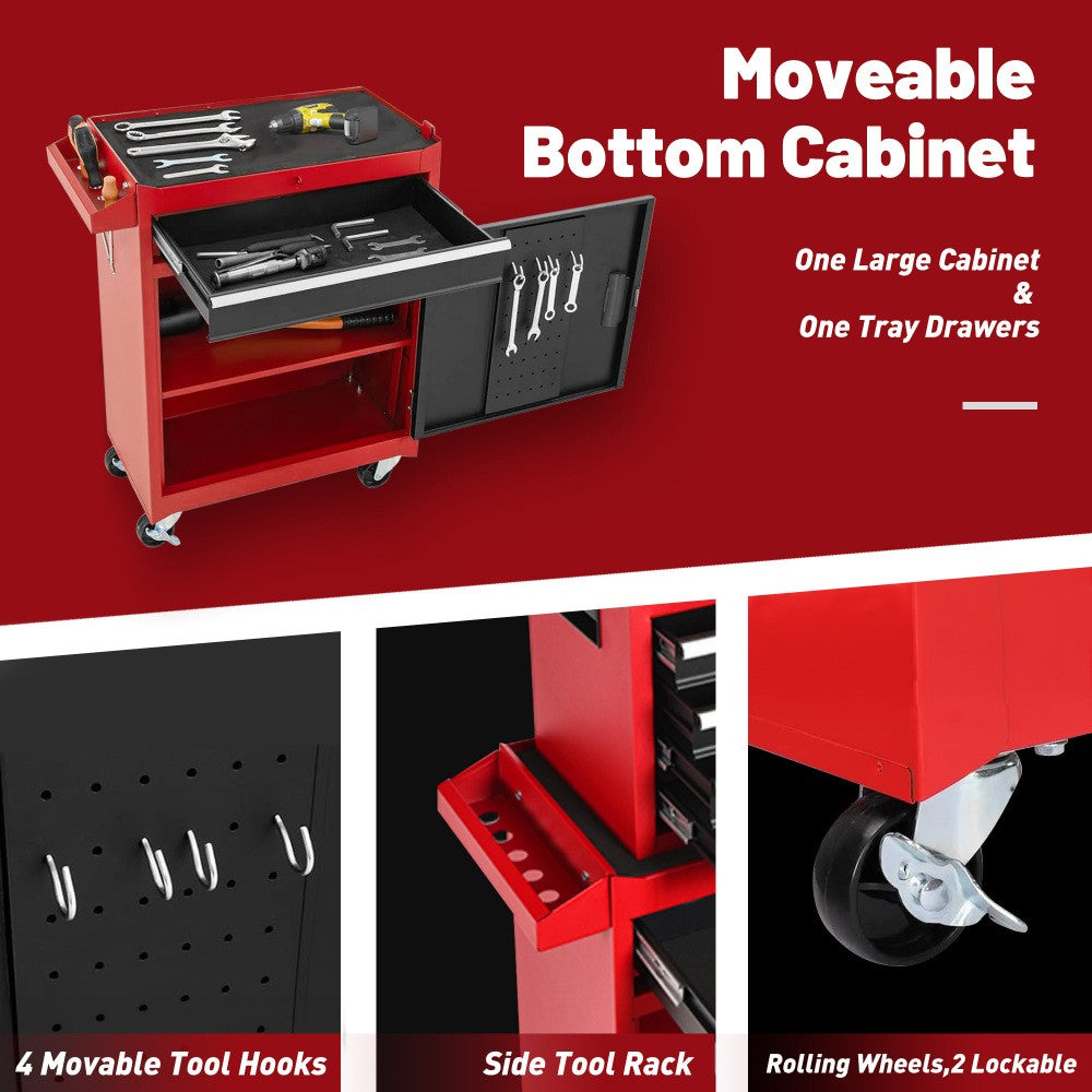 5-Drawer Rolling Tool Chest Storage Cabinet with Detachable Top Tool Box