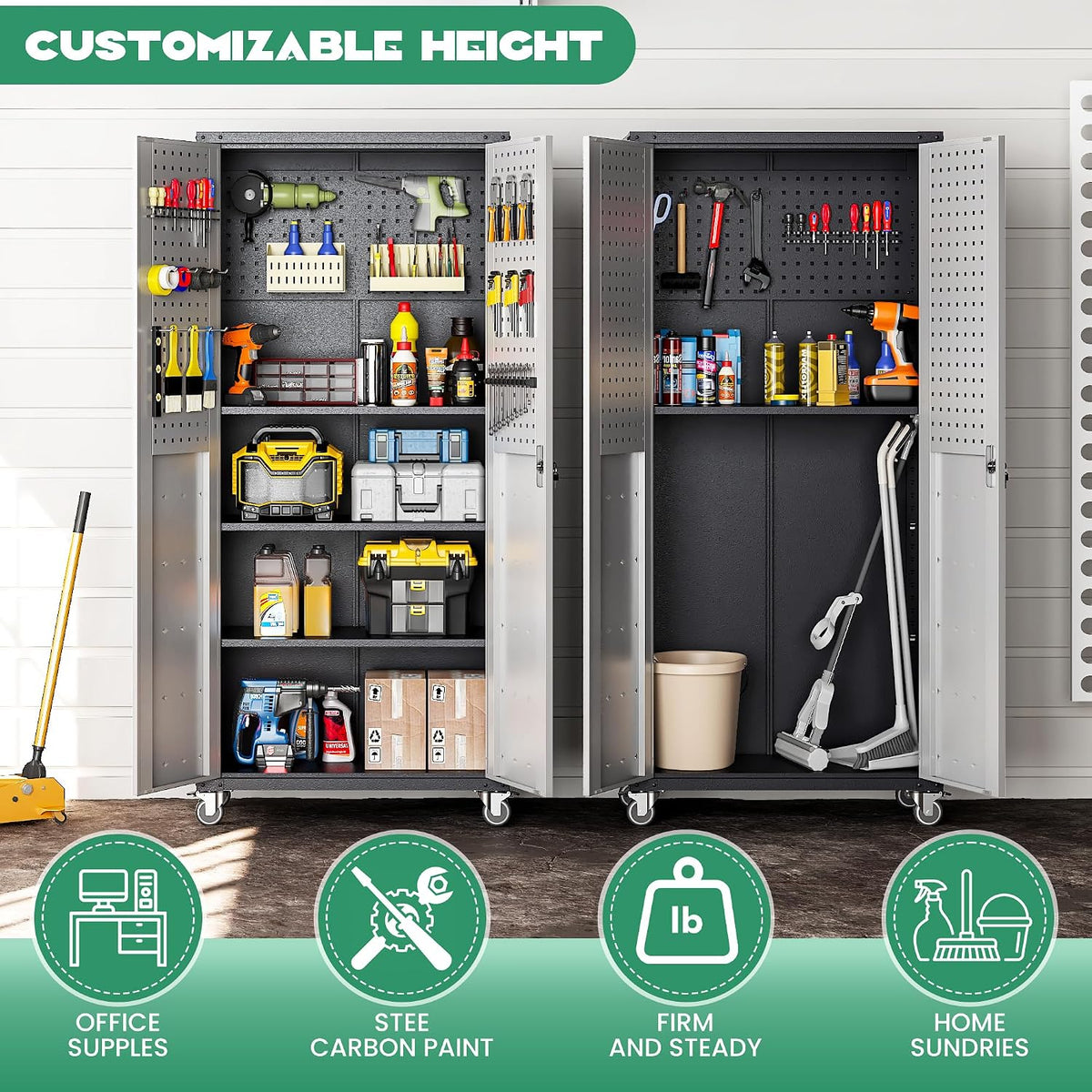 10-Piece Heavy Duty Steel Garage Cabinet System | All-In-One Modular Garage Cabinet Set for Ultimate Workshop Organization | Easy Assembly Garage Storage Cabinets & Tool Bench