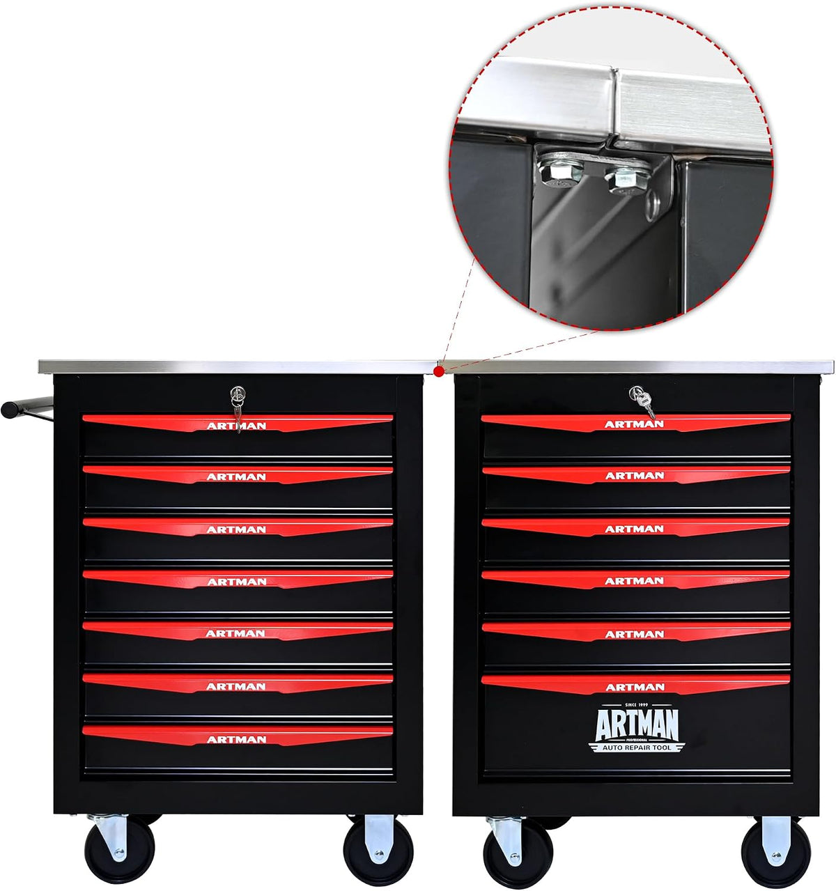 7 Drawers Tool Cart on Wheels,Multifunctional Rolling Tool Chest Tool Storage,Drawers Rolling Tool Trolley Organizer Tool Case for Garage, Warehouse, Workshop, Repair Shop (Black)