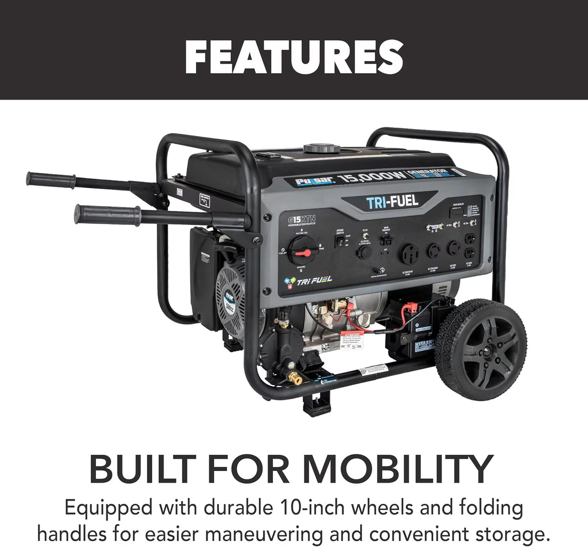 15,000W Tri-Fuel Portable Generator 550Cc Engine with Electric Start, G15KTN