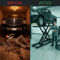 Car Lift, 7,000 Lbs. Capacity Portable Car Lift, 26.8 In. Max. Height, Carbon Steel Truck Lift with 120-Volt Power Unit — Before & After