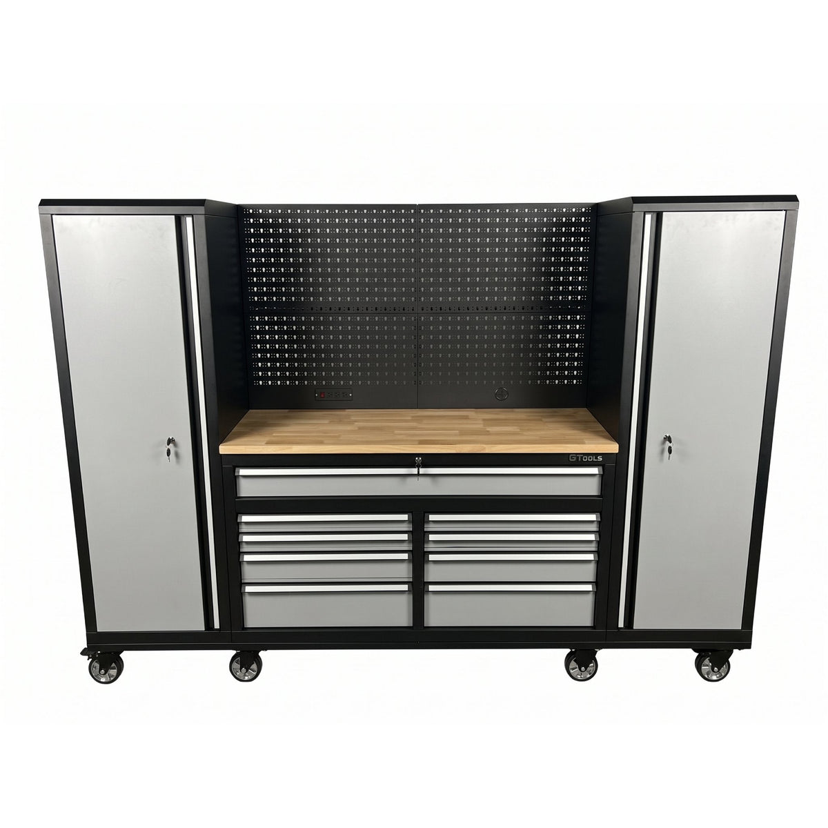 100" Rolling Tool Chest Workstation with Wood Top & Side Cabinets